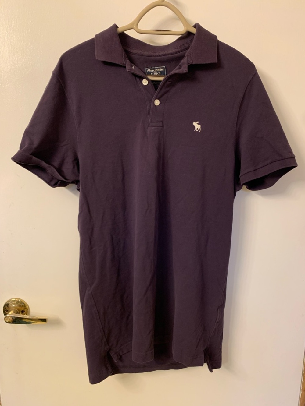 Abercrombie & Fitch Men's Dark Purple Polo Shirt with White Logo